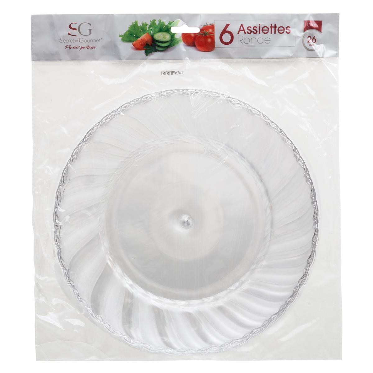 Lot de 6 assiettes plastique rondes design 26 cm - Vaisselle jetable -  Décomania