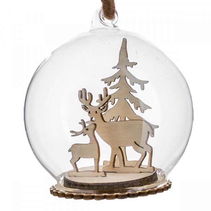 Boule de Noël en verre deco bois inséré D 8 cm A l'orée des bois - Boules  de noël - Décomania