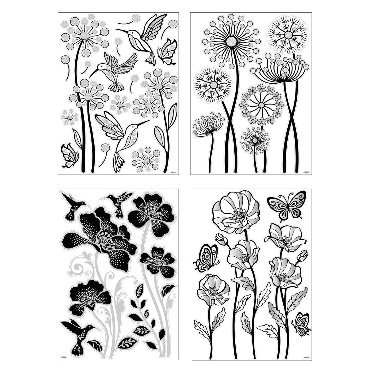 Stickers muraux, sticker déco, fleurs noir et blanc