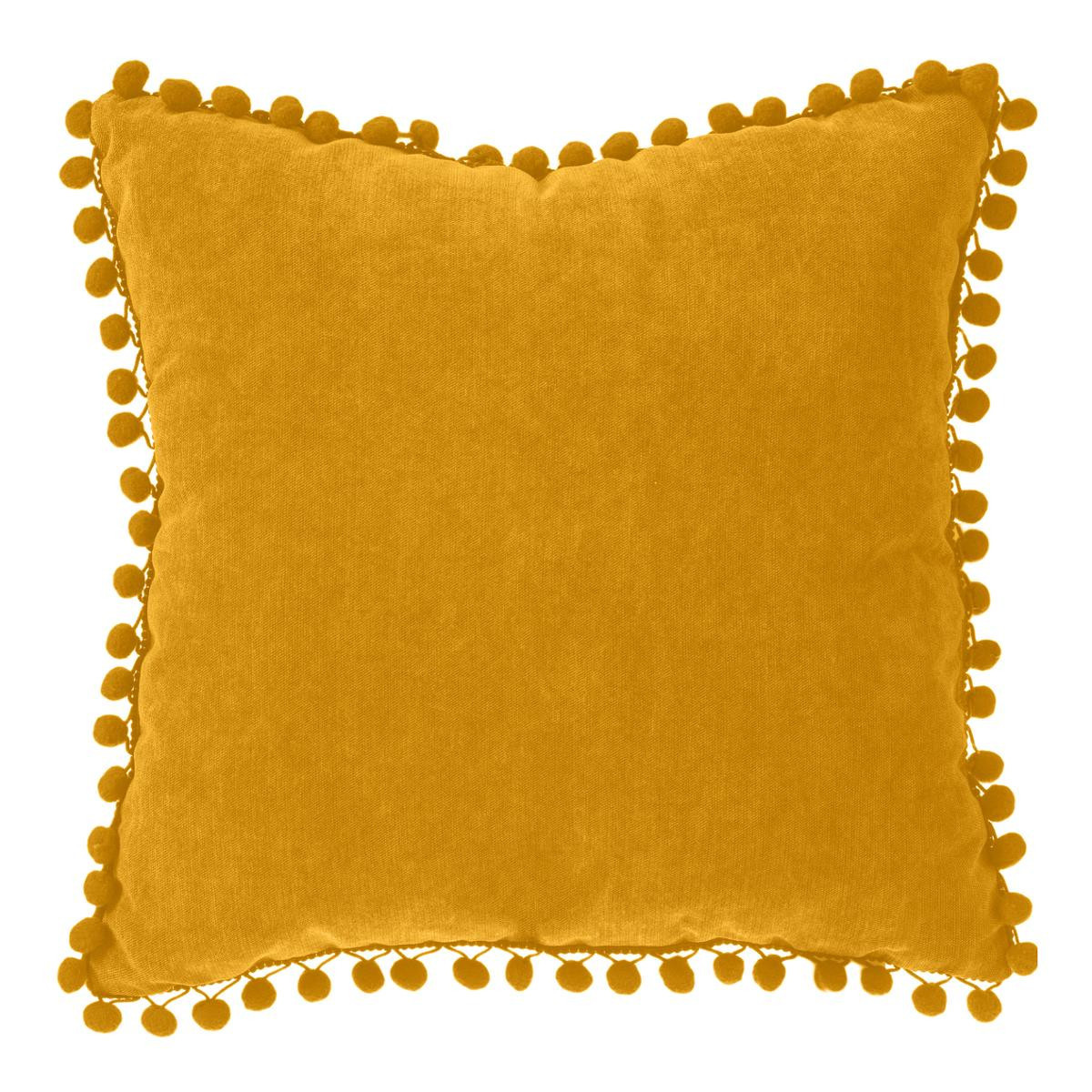 Coussin déhoussable à Pompons 40 x 40 cm Ocre - Coussins - Décomania