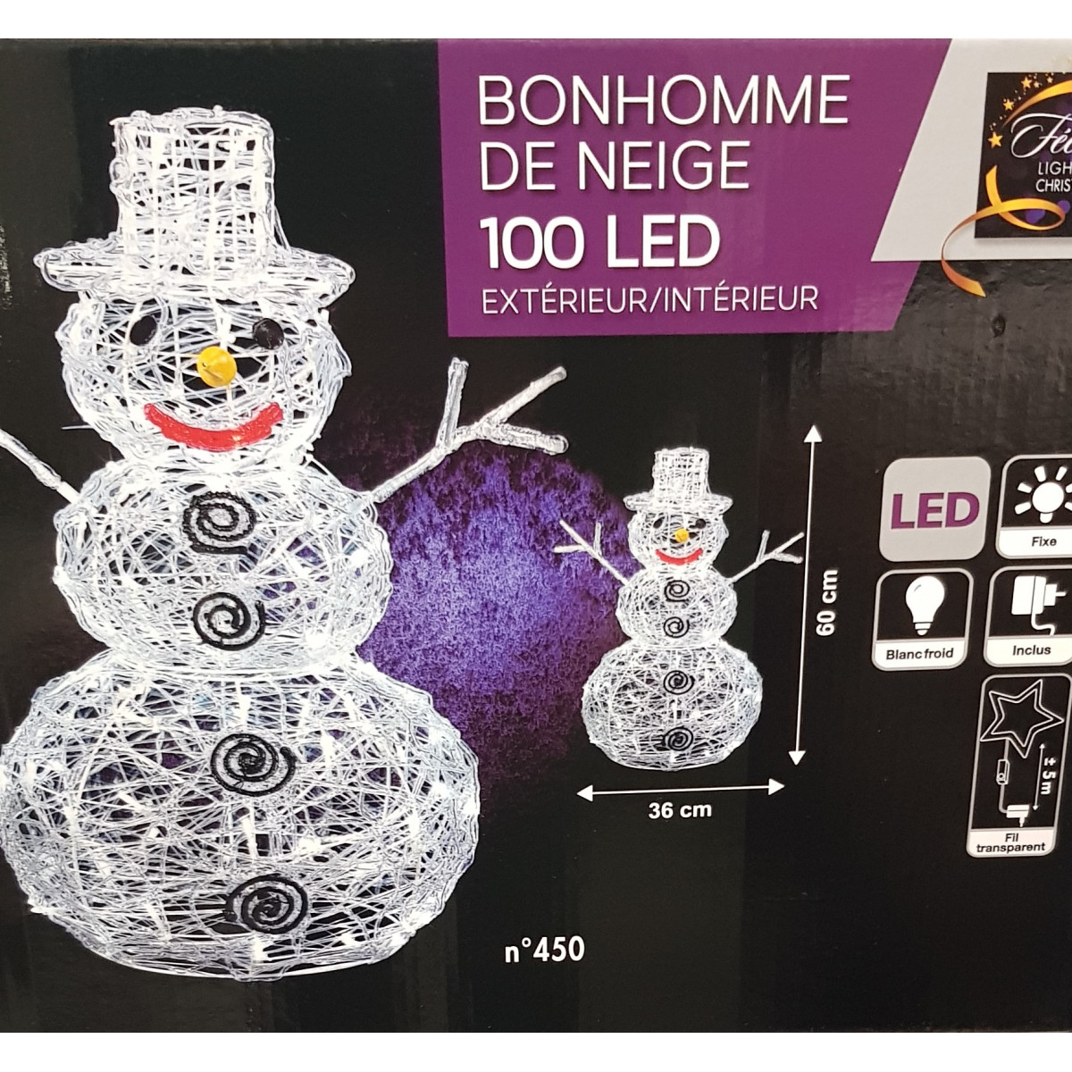 Déco Lumineuse Bonhomme de Neige en 3D 100 LED Blanc H 60 cm - Feeric  Christmas : : Cuisine et Maison