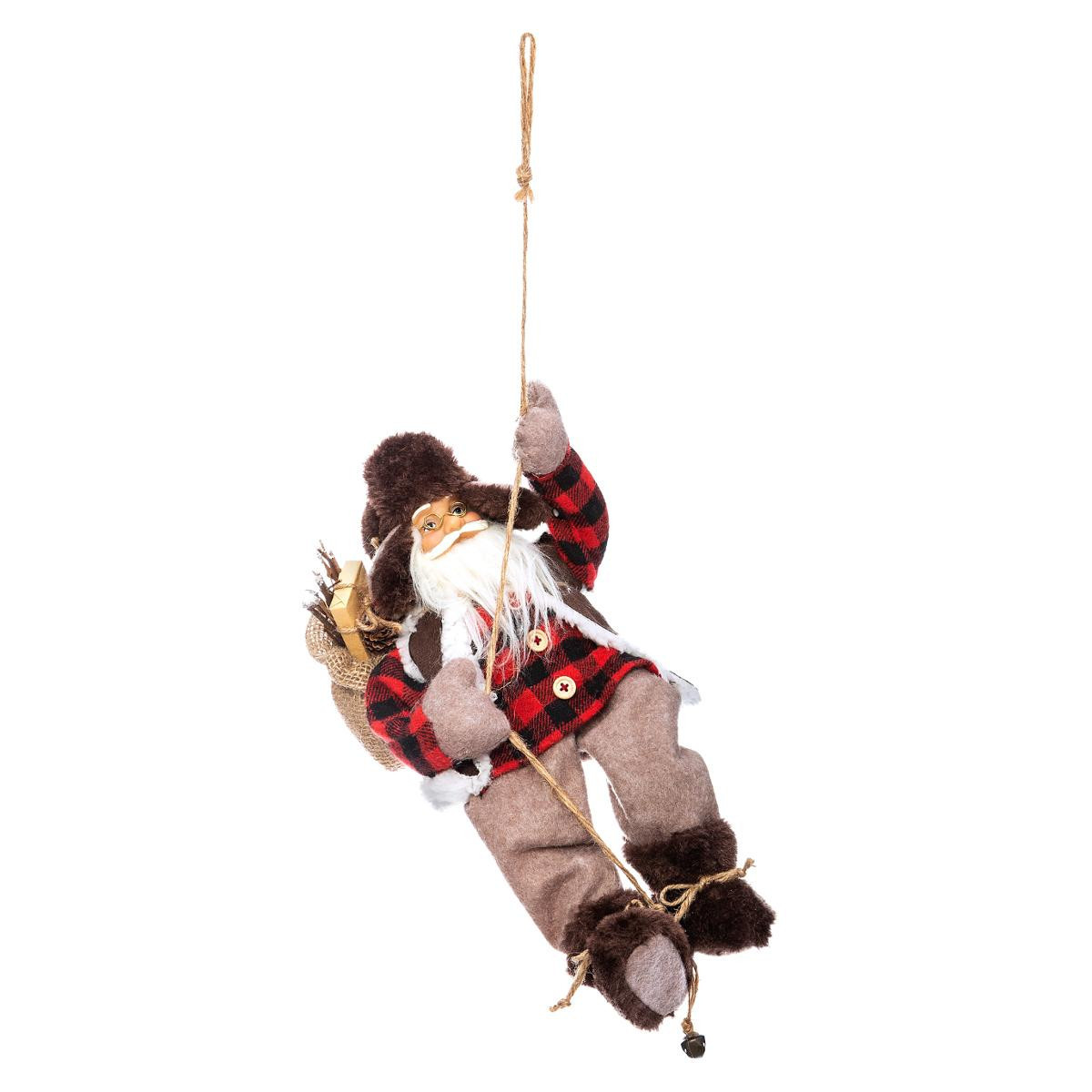 Père Noël grimpeur sur corde H 30 cm - Personnages , peluches