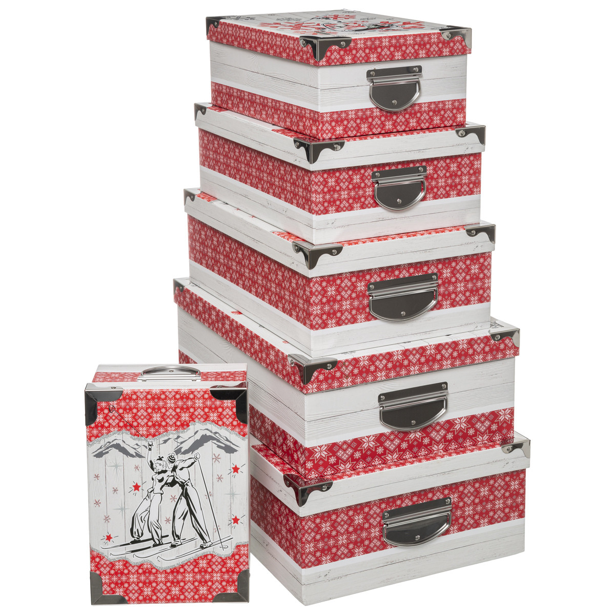 Lot de 6 Boîtes de rangement avec poignées et coins en métal déco Noël -  Boites, sacs cadeaux, papiers cadeaux - Décomania