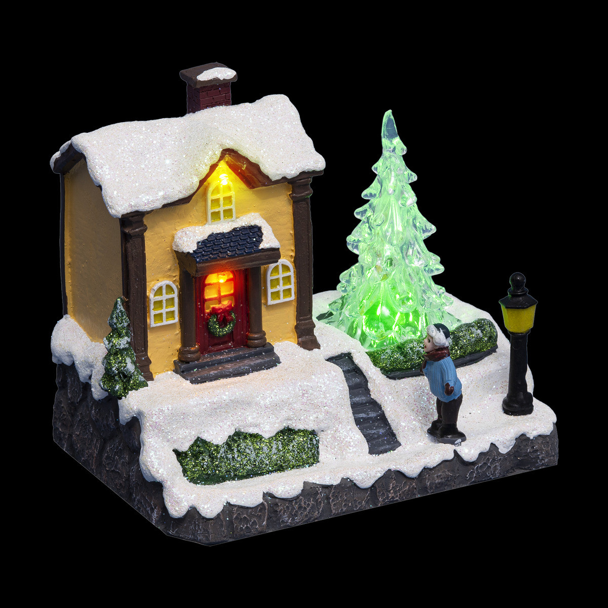Accessoire lumineux pour Village de Noël Lot de 2 Sapins Vert lumineux LED  Blanc chaud