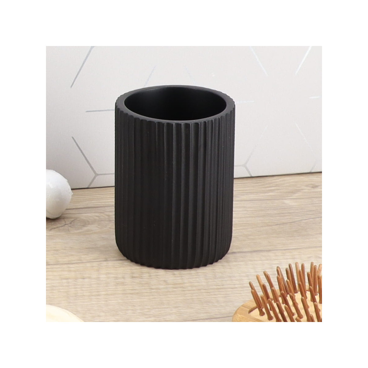 SOSmart24 Just Black Porte-gobelet sans perçage en Acier Inoxydable avec  gobelet en Verre Noir Mat avec kit de Colle Inclus