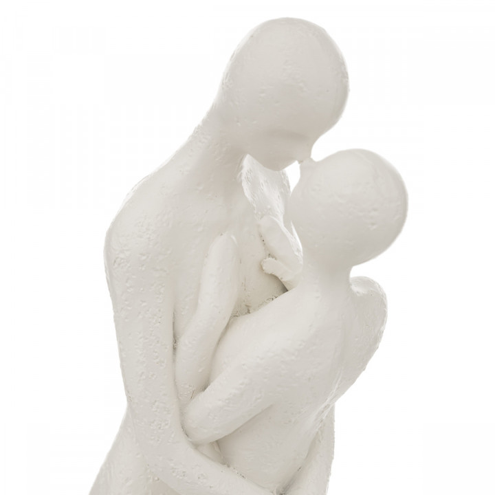 Couple avec enfant sur les épaules en résine blanc 15x10x40 cm